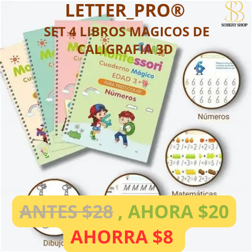LetterPro® Set de 4 Libros Montessori de Caligrafía 3D