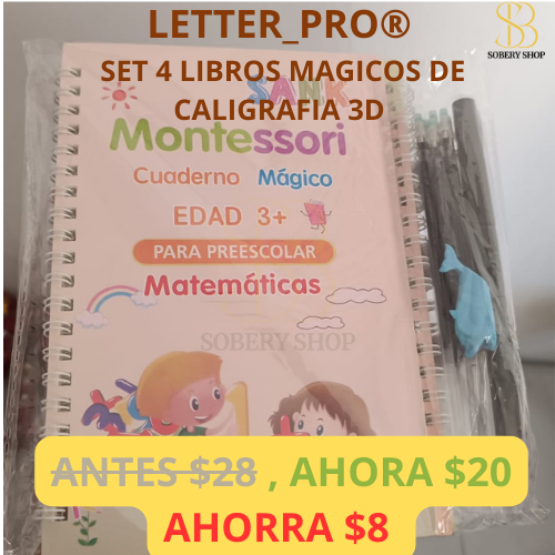 LetterPro® Set de 4 Libros Montessori de Caligrafía 3D