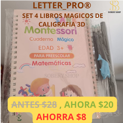 LetterPro® Set de 4 Libros Montessori de Caligrafía 3D