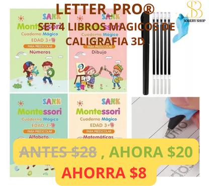 LetterPro® Set de 4 Libros Montessori de Caligrafía 3D